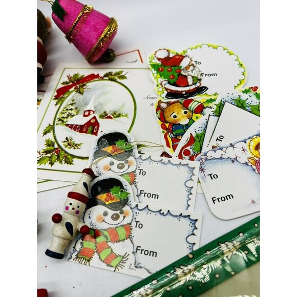 Vintage Christmas Crafters Lot Miniatures Flocked Postcard Ornament Santa Elf 1 - Picture 4 of 11